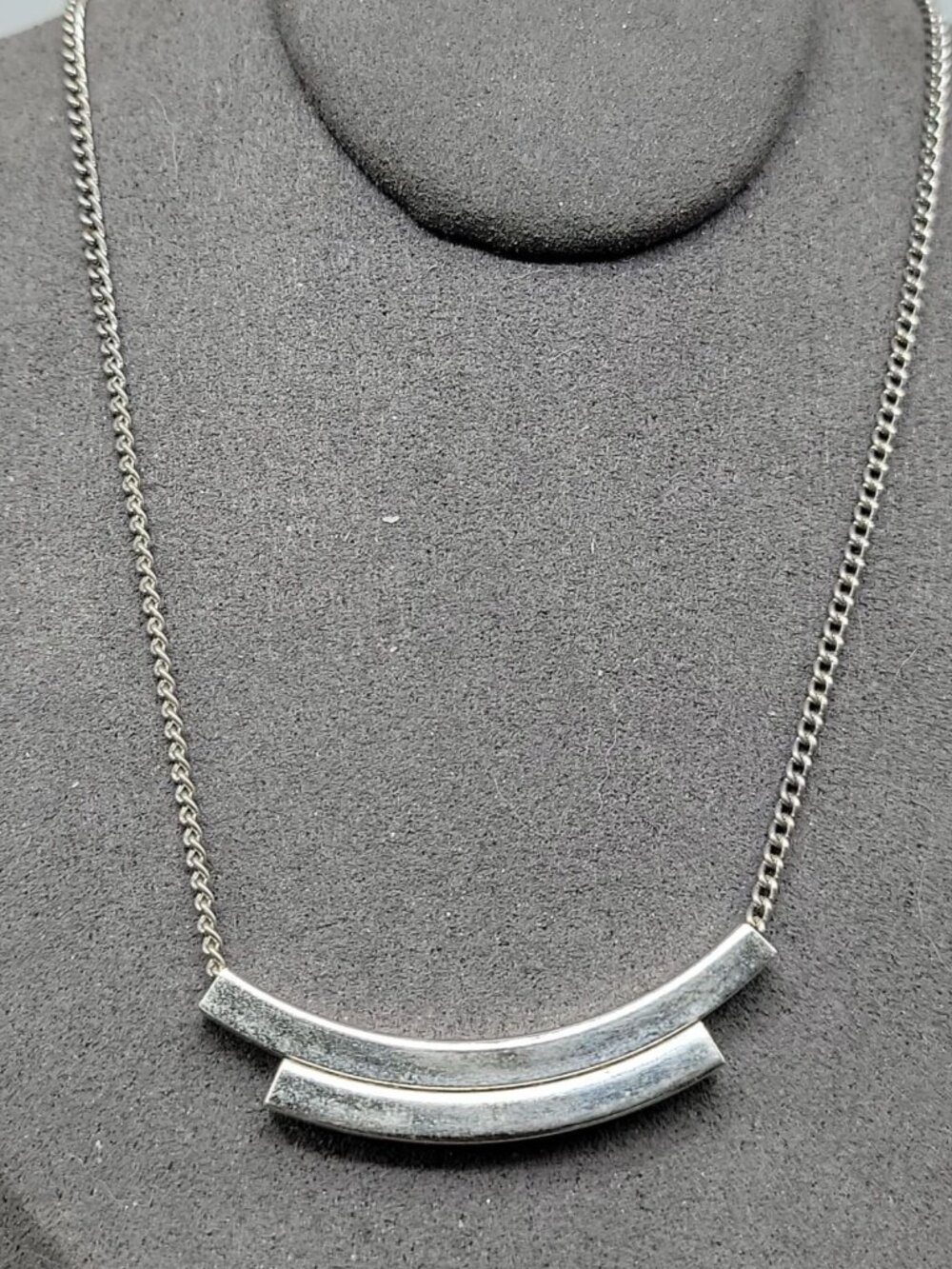 Emmons Vintage Double Bar Pendant Necklace Silver Tone Signed 15" Chain